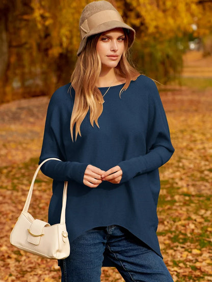 Women's Irregular Oversized Dolman Sleeve Knitted Pullover