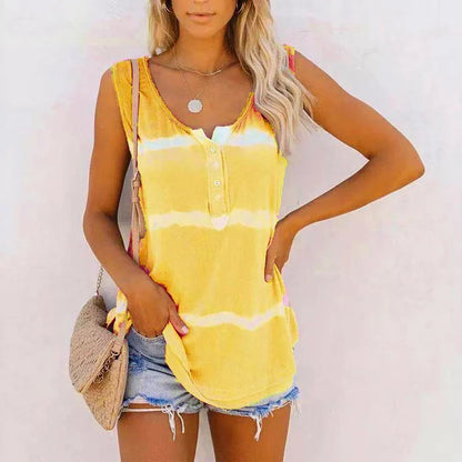 Summer Tie-Dye Striped Sleeveless Tank Top