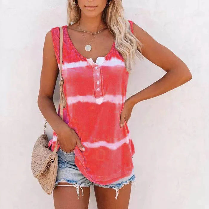 Summer Tie-Dye Striped Sleeveless Tank Top