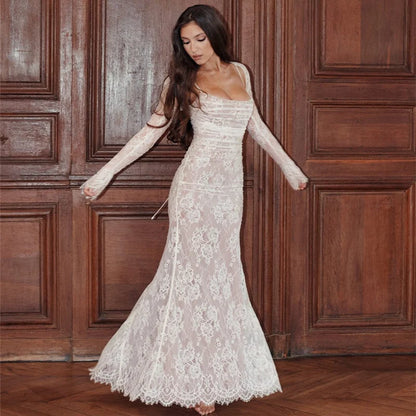 Shawl Drawstring Lace Maxi Dress